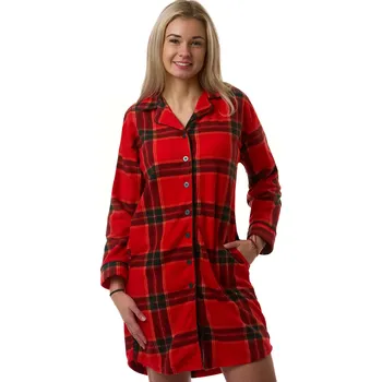Dámské noční prádlo Dámská noční košile červená károvaná hřejivá pohodlná 1Z1751 červená s