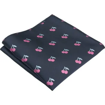 Látkový kapesník Tmavě modrý pánský kapesníček s růžovým motivem třešní