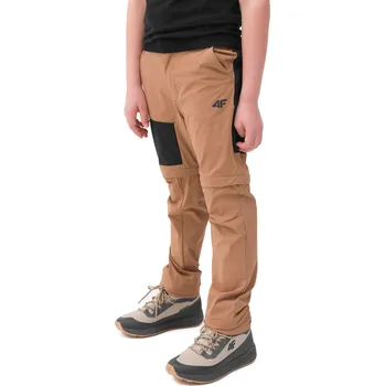 Chlapecké kalhoty Chlapecké turistické kalhoty 4F JUNIOR-TROUSERS FNK-4FJWSS24TFTRM495-82S-LIGHT BROWN Hnědá 134