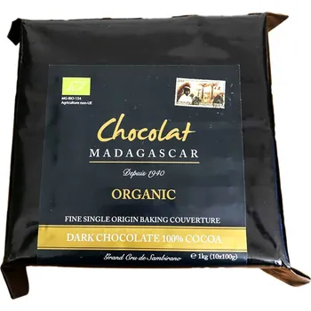 Čokoláda Chocolat Madagascar BIO hořká čokoláda na pečení 100 % kakaa Ecocert bio, nealkalizovaná a plná antioxidantů - 10 x 100 g