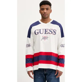Pánská móda Bavlněné tričko s dlouhým rukávem Guess Jeans M5YI30.K8HM0 bílá 00X, vel. XL
