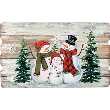 Vánoční ozdoba Dřevěný svítící obraz 40 x 23,9 cm sněhuláci