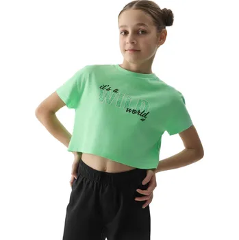 Dívčí oblečení Dívčí tričko s krátkým rukávem 4F JUNIOR-TSHIRT-4FJWSS24TTSHF1144-42N-LIGHT GREEN NEON Zelená 164