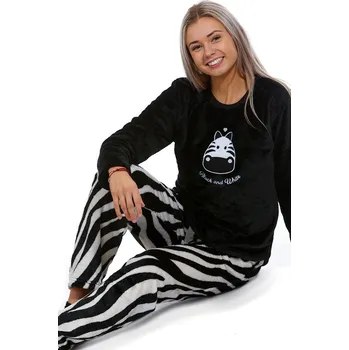 Dámské pyžamo Dámské pyžamo černé i šedočernobílé pruhované extra teplé huňaté vzor ZEBRA 1Z1598 šedá xxl