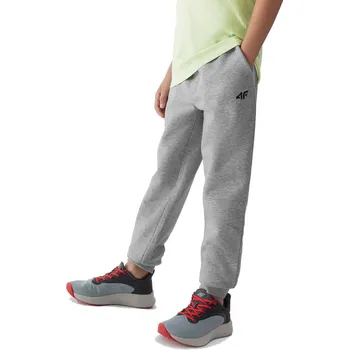 Dámské oblečení Chlapecké tepláky 4F JUNIOR-TROUSERS-JAW23TTROM411-27M-COLD LIGHT GREY MELANGE Šedá 152