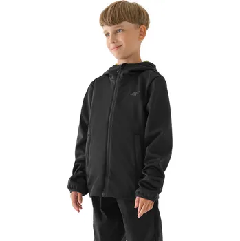 Chlapecká bunda Chlapecká turistická softshellová bunda 4F JUNIOR-SOFTSHELL JACKET-JWAW24TSOFM269-45S-CANARY GREEN Zelená 134