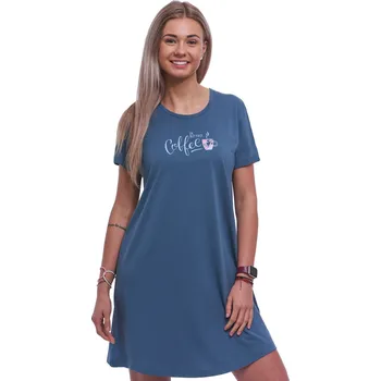 Dámská noční košile Modrá noční košilka s krátkými rukávy pro ženy či dívky - ok první ranní káva 1C3945 modrá xxxl