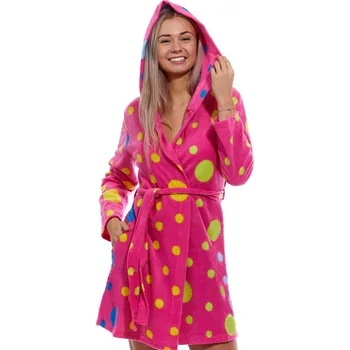 Dámský župan Růžový hřejivý župan pro ženy i slečny DUHOVÉ PUNTÍKY 1Z1633 růžová xxl