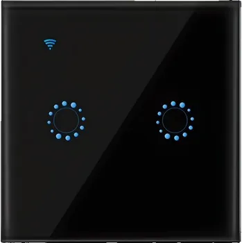 LED páska EwTouch Wi-Fi dotykový vypínač 2CH, eWeLink, No Neutral, skleněný panel, černý ET-EWL-WF2B