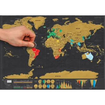 Samolepící dekorace Velká stírací mapa světa 83 x 60 cm deluxe černá