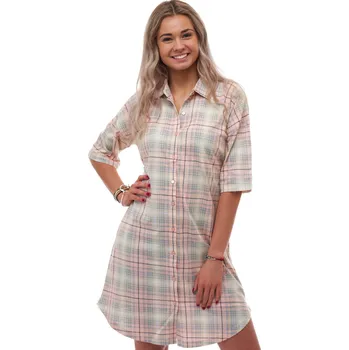 Dámské noční prádlo Elegantní dámská noční košilka, károvaný vzor v šedé, růžové a žluté, bavlna 1C4025 růžová l