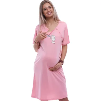 Dámské noční prádlo Růžová těhotenská a kojící košile má dvojité propínání na knoflíky, zamilovaná ovečka 1C3904 růžová s