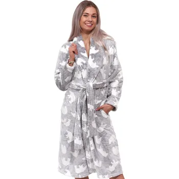 Dámský župan Šedý i bílý dámský huňatý delší župan lední medvědi do porodnice 1Z1703 šedá xxl