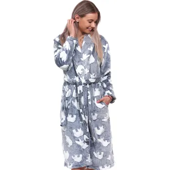 Dámský župan Modrošedý i bílý dámský huňatý delší župan lední medvědi do porodnice 1Z1702 modrá xxl