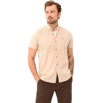 Pánská košile Pánská košile s krátkým rukávem VOLCANO-LIN-102-BEIGE Béžová M