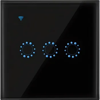 LED páska EwTouch Wi-Fi dotykový vypínač 3CH, eWeLink, No Neutral, skleněný panel, černý ET-EWL-WF3B