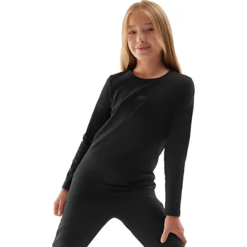 Dívčí tričko s dlouhým rukávem 4F JUNIOR-LONGSLEEVE-JAW23TLONF141-20S-DEEP BLACK Černá 134