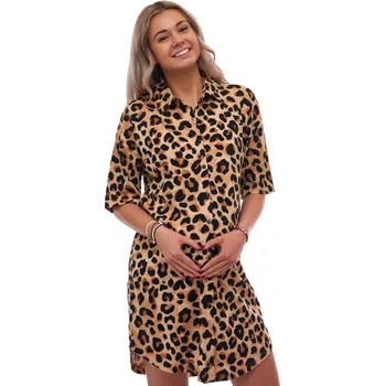 Dámské noční prádlo Kojící a těhotenská košilka jaguár vzor, bavlna | Do porodnice a mateřství 1C4021 hnědá s