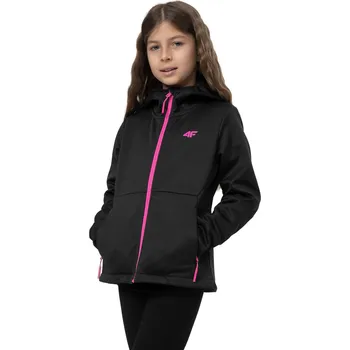 Dívčí turistická softshellová bunda 4F JUNIOR-SOFTSHELL JACKET F042-20S-DEEP BLACK Černá 164
