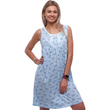 Dámská noční košile Modrá i fialová květovaná noční košilka bez rukávů pro ženu propínací na knoflíky 1C4038 modrá xxxl