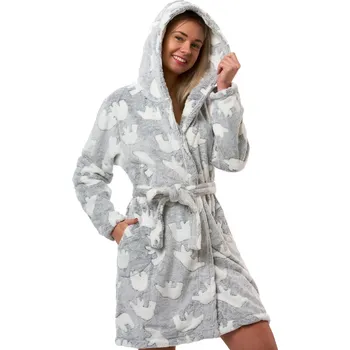 Dámský župan Župan dámský šedý melír s kapucí a vzorem ledních medvědů 1Z1738 šedá xl