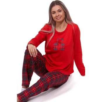 Dámské pyžamo Červené kárované luxusní bavlněné hřejivé dámské pyžamo s medvědem 1TB0009 červená s