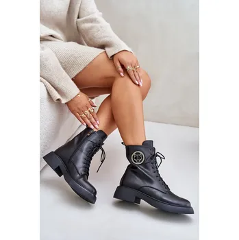 Dámské kozačky Kožené botky worker s teplou podšívkou na zip Elosie Barva: Černá, Velikost: 38