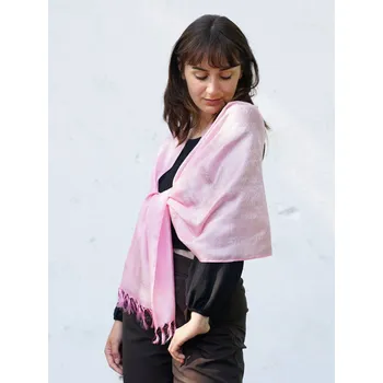 Šála Hedvábná šála z Váránasí růžovo-smetanová
