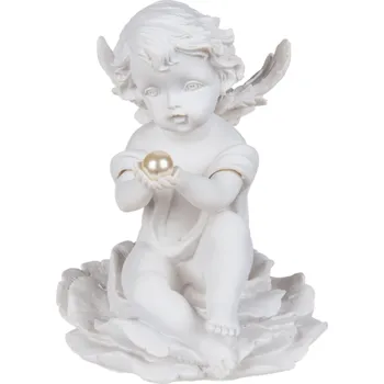 Out of The Blue Sedící anděl s perlou na květině soška