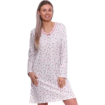 Dámská noční košile Smetanová, růžově a vínově květinová noční košilka pro ženy 1C3876 růžová xxxl