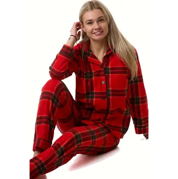 Dámské pyžamo Pyžamo dámské teplé hřejivé červené káry 1Z1746 červená xxxl