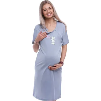 Dámská noční košile Šedá těhotenská a kojící košile má dvojité propínání na knoflíky s ovečkou 1C3916 šedá xxxl