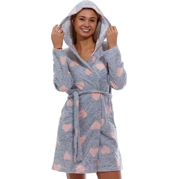 Dámský župan Šedý i růžový hřejivý župan pro ženy i slečny SRDÍČKOVÝ VZOR 1Z1632 šedá xl