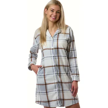 Dámské noční prádlo Dámská noční košile světle šedá hnědé káro hřejivá 1Z1753 šedá s