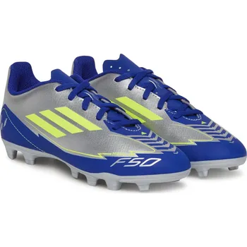 Kopačky Chlapecké fotbalové kopačky outdoorové ADIDAS-F50 Club Messi K FG silver metallic/solar yellow/lucid blue Šedá 32