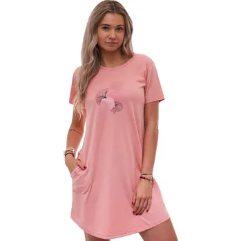 Dámské noční prádlo Dámská bavlněná noční košilka GINKGO MOTIV, růžová 1C4044 růžová s