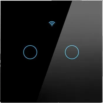 vypínač VAREO Wi-Fi + RF dotykový vypínač 2CH, Tuya/SmartLife, No Neutral, skleněný panel, černý VR-TY-WF2B