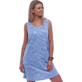 Dámské noční prádlo Nebesky modré dámská noční košilka bez rukávů vzor bílé listí 1C3902 modrá s