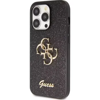 Guess PU Fixed Glitter 4G Metal Logo Zadní Kryt pro iPhone 15 Pro Max Black