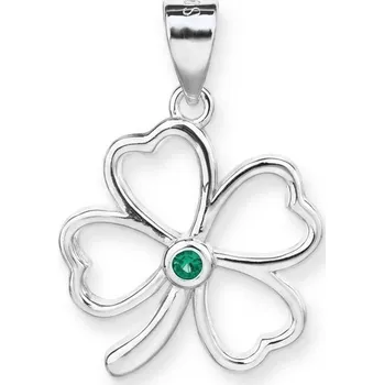 Náušnice JK Silver Stříbrný přívěsek čtyřlístek se zeleným kamenem – Stříbro 925