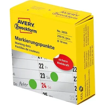 Kotouček do pokladny a tiskárny štítků Kulaté etikety v zásobn. Avery,zelené,19 mm,250 ks