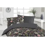 Florella Saténové povlečení Fiore Black Rozměr: 70x90 + 140x200 cm - loznice21.cz