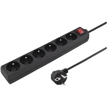 elektrický kabel PremiumCord Prodlužovací přívod 230V 5m 6 zásuvek + vypínač, černý