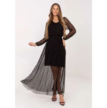 Dámské šaty Černé maxi šaty s aplikací a páskem IT-