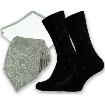 Kravata Šalvějově zelený (sage green) pánský set – kravata, kapesníček a ponožky