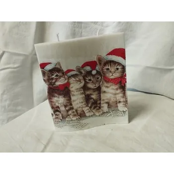 Svíčka Svíčka z parafínového vosku zdobená - vlna 2 knoty 19 x 15 cm - Kočky vánoční