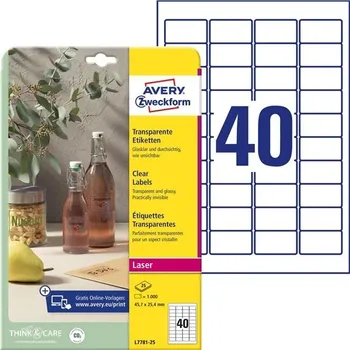 Kotouček do pokladny a tiskárny štítků Velmi odolné etikety Avery, 45,7 x 25,4 mm, čiré