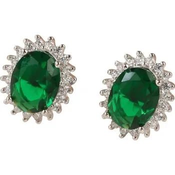 Náušnice JK Silver Stříbrné náušnice se zeleným kamenem – puzeta, Stříbro 925