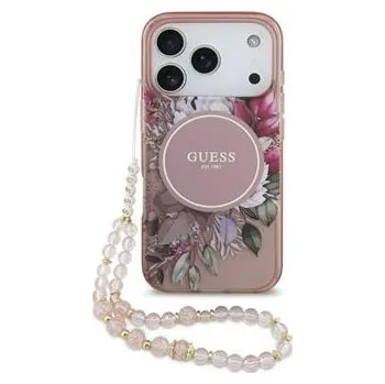 Pouzdro na mobilní telefon Guess IML Flowers Strap MagSafe Zadní Kryt pro iPhone 17 Pro Pink