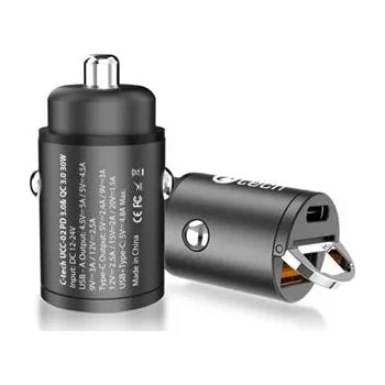 C-TECH Nabíječka USB do auta, 1x Type C + 1 x Type A, 30W, Power delivery 3.0, Quick Charge 3.0, hliníkové tělo